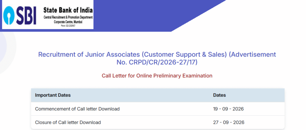 SBI Clerk admit card